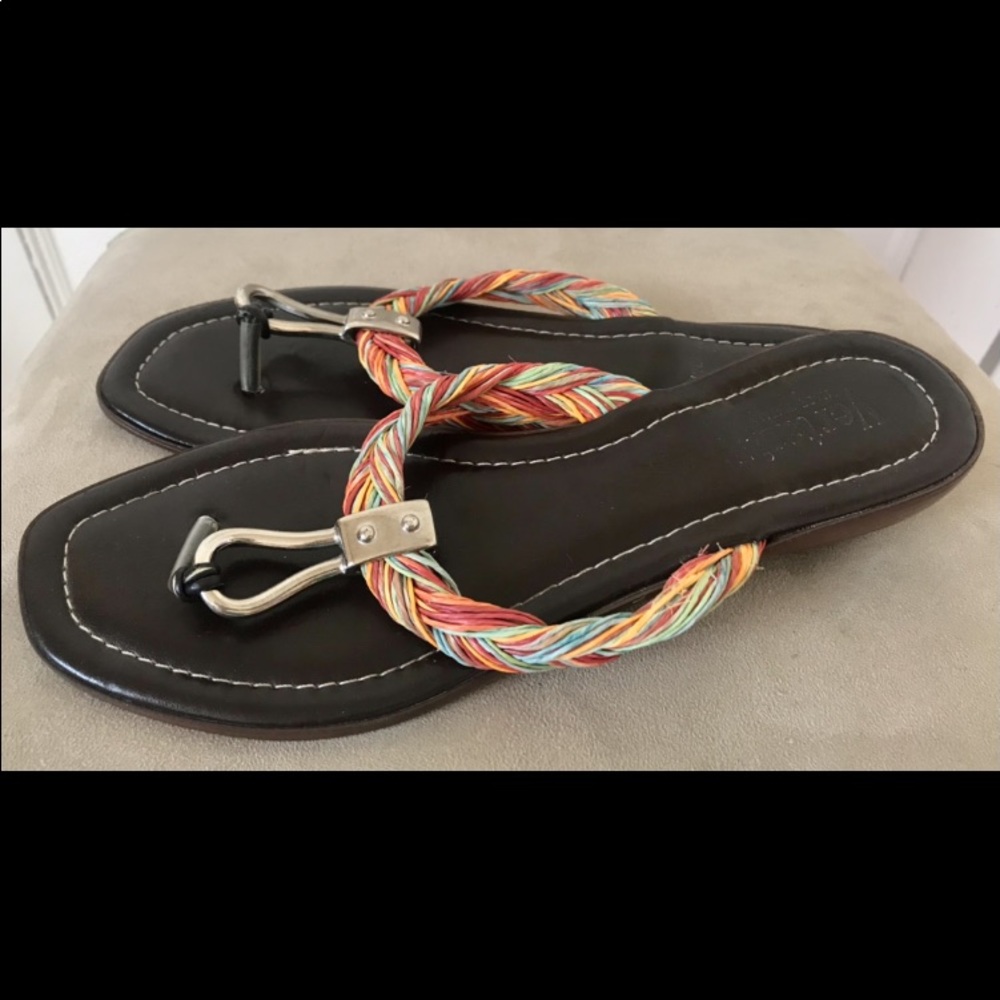 Brown Leather Sandals,Multicolored Twist Straps,41 - Picture 3 of 4